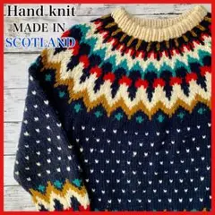【スコットランド製】 ハンドニット フェアアイル ノルディック バーズアイ L