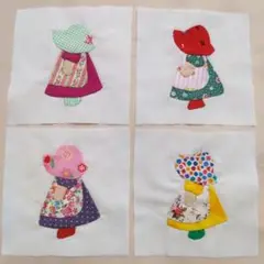 F アップリケキルトトップ スーちゃん 4枚 ハンドメイド