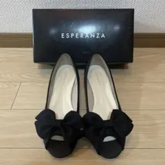 ESPERANZA ブラック リボン付きシューズ