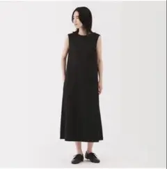 無印良品 ストレッチサッカースリーブレス ワンピース S 黒