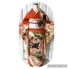candy 可愛いお振袖 牡丹 紅葉 菊 金彩 橙