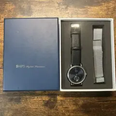 SHIPS ネイビー 時計 交換ストラップ付き
