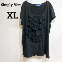 Simply Vera 【XL】ブラック フリルTシャツ トップス 半袖