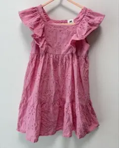 H&M ピンク フリル刺繍ノースリーブドレス 90サイズ