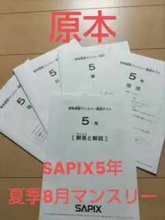 SAPIX 5年夏期講習マンスリー確認テスト2025受験組(2023年8月)原本