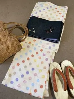 ツモリチサト 浴衣 単品 ネコ 猫 ドット 水玉