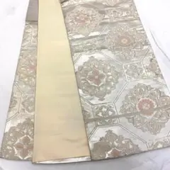 〔6030〕着物 袋帯 六通 未仕立て シルバー×ピンク 412㎝