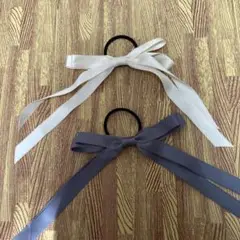 サテンリボン付きヘアゴム