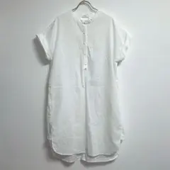 ✨韓国製✨ 2WAY ロングシャツ バンドカラー ワンピース 綿100 白 美品