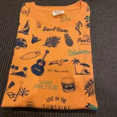 メンズ　オレンジTシャツ　トロピカル