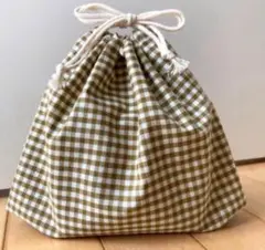 巾着袋　お弁当袋　ギンガムチェック　茶