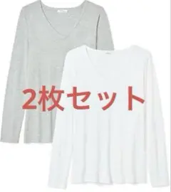 ☆Tシャツ 2枚 ホワイト グレー 長袖Tシャツ Ｌ Vネック 長袖 インナー