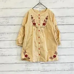 セラフ ブラウス シャツ 花刺繍 キッズ 子供服 長袖 綿100% バンドカラー