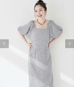 細見え袖ボリュームセミタイトワンピースNatural couture新品タグ付き