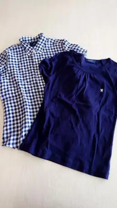 ジムフレックス リネンチェックシャツ ネイビーロゴ入りTシャツ 麻セット 12