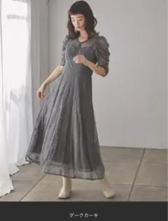 kana カナ 総レース パフスリーブ フレア ワンピースドレス