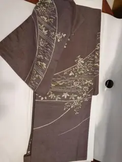 結城紬 ろうけつ染め 草花 着物 一つ紋