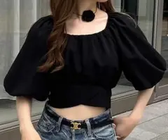パフスリーブバックリボンショートトップス
