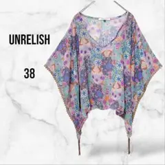 【UNRELISH】5分袖ブラウス ケープポンチョ 花柄(38/M)透け感 総柄