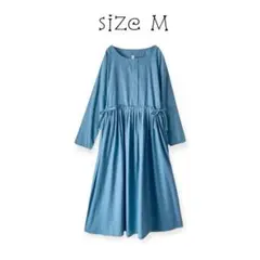 【新品】 ワンピース 上品 リボン 体型カバー ブルー size M