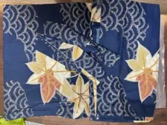 Stylish 手作りじんべいネイビー葉模様