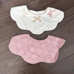 Petit main ハート柄とリボンのスタイ2枚セット