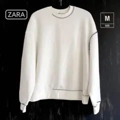 ZARA スウェット 手差し ステッチ クルーネック　トレーナー M 白