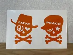 ＊スカル カッティング ステッカー＊ LOVE & PEACE オレンジ