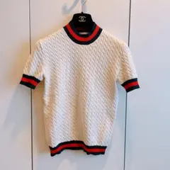 GUCCI グッチ ウェブライン 半袖ケーブルニット トップス セーター