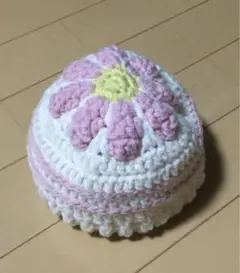ニット帽　お花柄　ハンドメイド　ベビー帽子