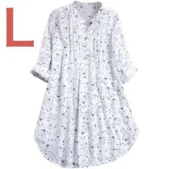 ❤️清楚で可憐な魅力を放つ白い花柄の長袖チュニック❤️❤️Ｌサイズ❤️