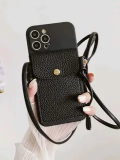 最安値 新品 iPhone 13 ショルダーケース 黒 カード入れ付き 斜め掛け