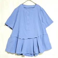ペプラム切り替えチュニック　水色　薄手　XL
