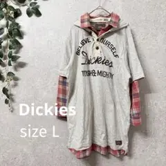 Dickies レイヤード風カジュアルトップス Lサイズ グレー レッド