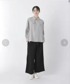 美品 プランテーション リネンコットンCLへリンクロス/S ワイドパンツ M