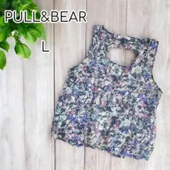 PULL＆BEAR ノースリーブシアーブラウス　花柄　ボタニカル柄　L
