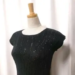 【美品】スペッチオ シャトルプリーツ キャップスリーブ カットソー スパンコール