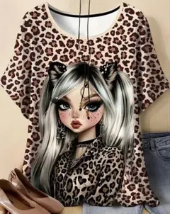 大きいサイズ…レオパードベースTシャツ