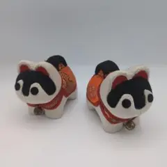 癒し系！ちりめん風 犬の置物 紅白飾り 縁起物