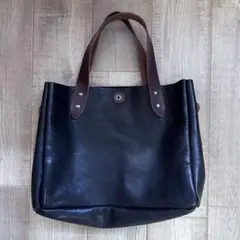 黒　オールレザー　ハンドバッグ　本革　ヌメ革　古着　ヴィンテージ
