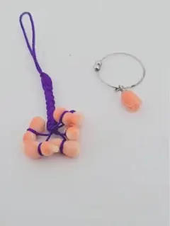 天然桃珊瑚ヒョウタンキーホルダーとチューリップセット