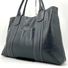 【良品✨】キタムラ トートバッグ 肩がけ レザー 型押しロゴ A4可 ネイビー系