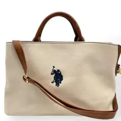 美品　U.S.POLO ASSN 2way ハンドバック　ショルダー　アイボリー