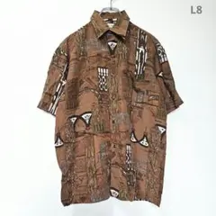 メンズ　総柄シャツ　半袖　ブラウン　M　90s　00s　ゆったり　カジュアル
