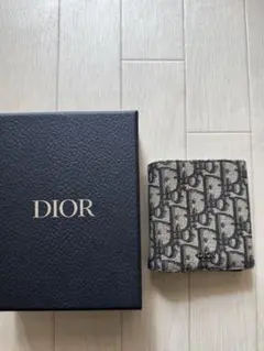 美品！箱有り！DIOR コインケース付き二つ折り財布 オブリーク ジャカード