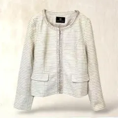 ノーカラージャケット　フォーマル【9号／M】ベージュ系　ラメあり　入学卒業✨