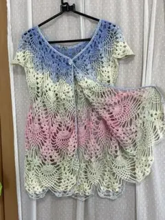 C 1 4パイナップルのロングサマーカーディガン　ハンドメイド