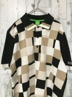 【美品】HUGO BOSS ブロックチェック 総柄 ポロシャツ