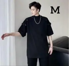 ビックシルエット✨メンズ Tシャツ 半袖 無地 カジュアル　M ブラック　黒