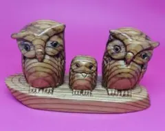 仲良し親子★ふくろう置物 屋久杉工芸品